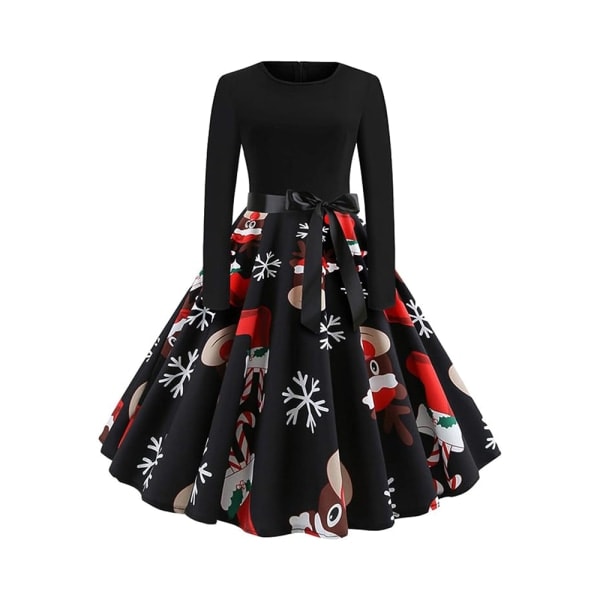 Women's Christmas Halloween Party Dress Long Sleeve A-line Big Skirt Cocktail Dress Party Carnival and Bow Belt Dress