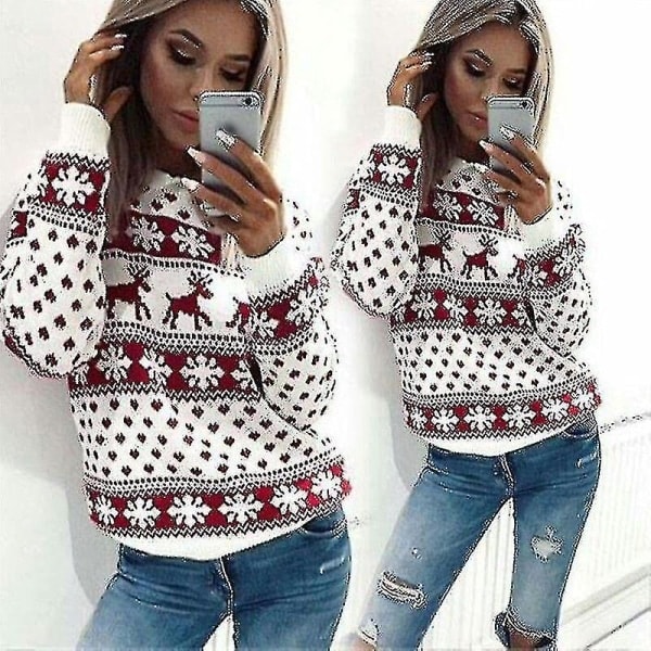 Women's Christmas Long Sleeve Sweater Christmas Elk Print Top