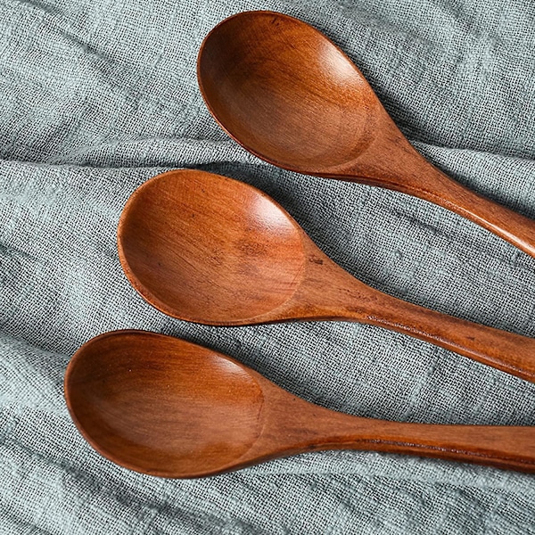 6 stycken träskedar, trä köks syltsked, matlagningsrörare (brun)