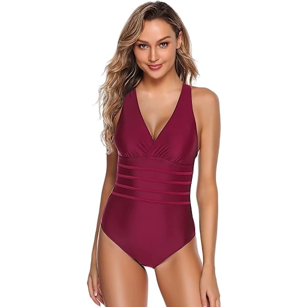 Dam Push-up Monokini V-ringad Baddräkt Vinröd M