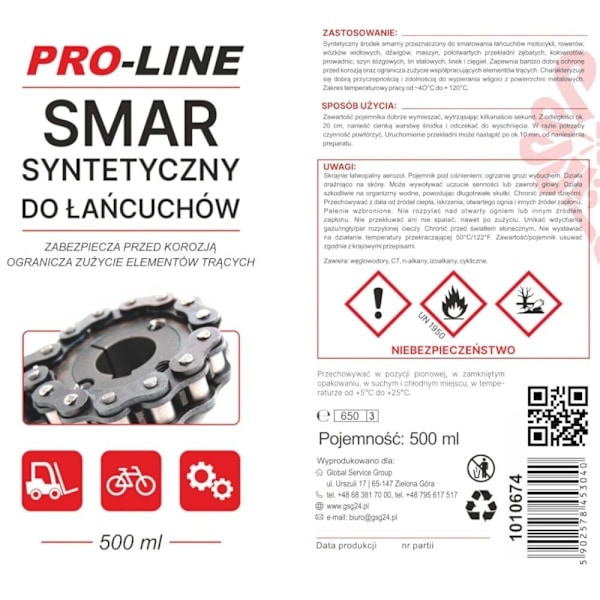 Syntetisk kæde smøremiddel PRO-LINE spray 500ml
