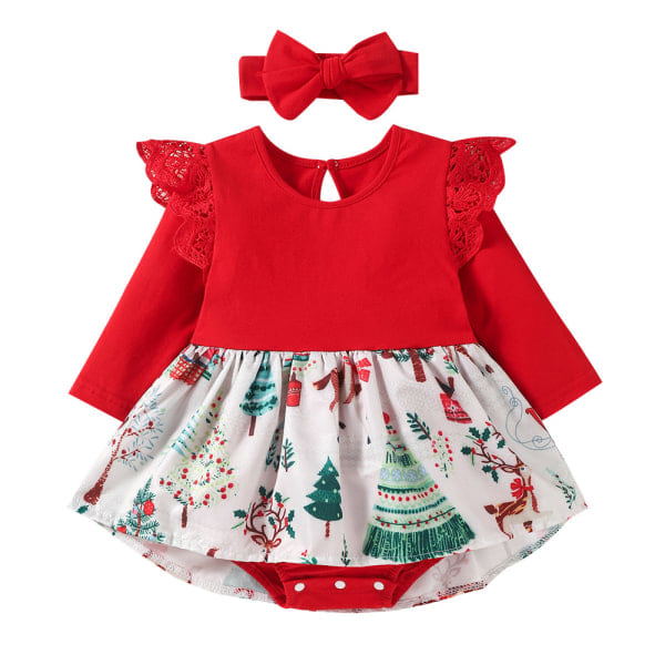 Flickors Julklänning, Höst/Vinter Outfit, Långärmad Baby