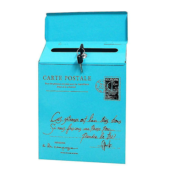 Jernlåst Brevkasse Vintage Veggmontert Postkasse Postbrev Aviskasse Juni 6.1 blue