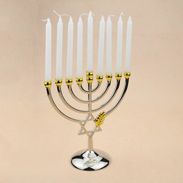 Tradisjonell Klassisk Hanukkah Menorah med 9 Lys - Metallhåndverk Egnet for Nyttårsferie Hjemmedekor