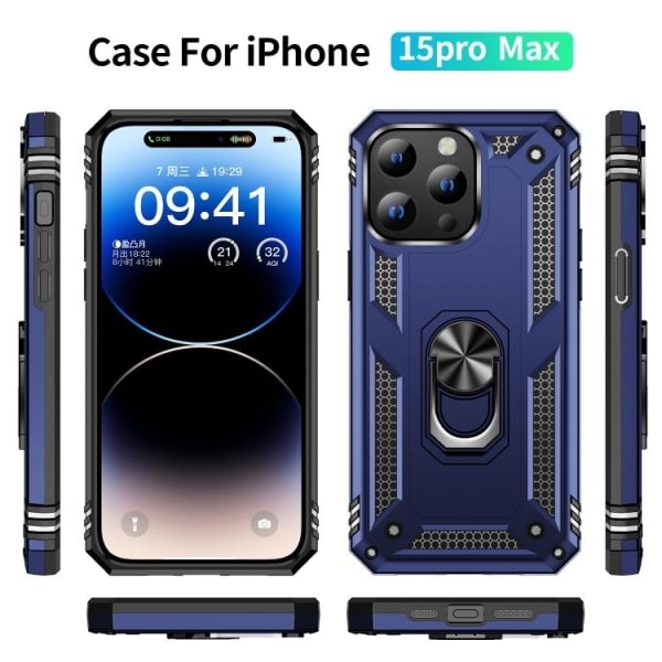 iPhone 15 Pro Max Skaller Shockproof Armor Ring Blå