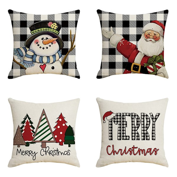Jul Kuddfodral 18x18 Set om 4 Juldekorationer Farmhouse Kuddar Snögubbe Kudde