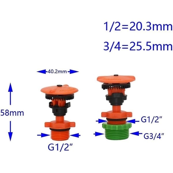 1 stk 1/2\" 3/4\" Hageplenroterende Dysesprinkler 360 ​​Grader Roterende Dysesprinkler Utendørs Hagevanning