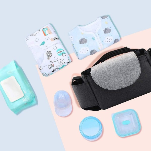 Oppbevaringspose til baby, vanntett vognpose, bleiepose til baby, oppbevaringspose med håndtak