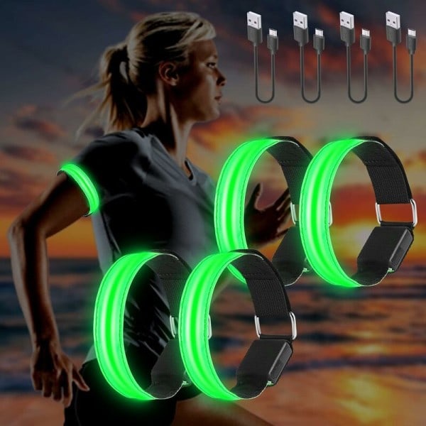 4-pack USB-uppladdningsbara LED-armband, reflekterande LED-löpararmband