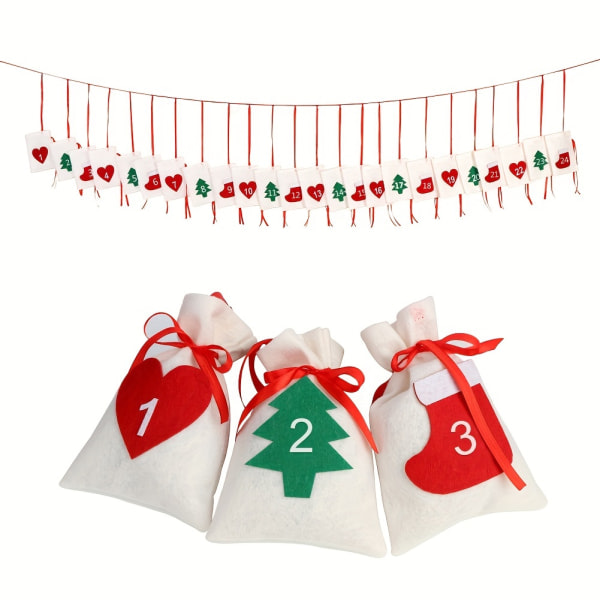 24 stk, 10.16*15.24cm Julekalender, DIY Kalenderpynt Juledekorasjoner til Hjem Nyttårsgaver, Gaveposer til Julefest 24stk/pakke