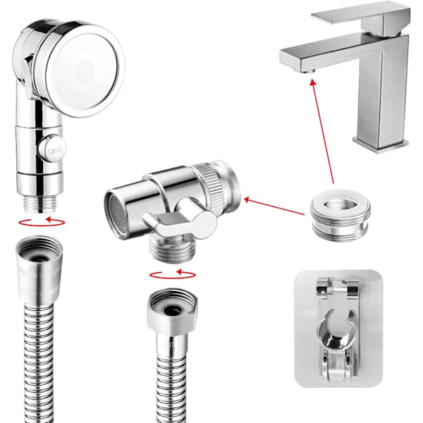 REMAKE Badeværelses Håndbruser Sæt, Badeværelses Håndbruser med Bruserslange til Dyrebad, Hårtvæt eller Vask (Inkl. Brugsanvisning)