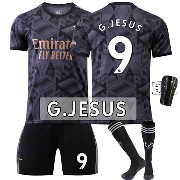 22-23 Arsenal borta svart nr 7 Saka 9 Lacazette 19 Pepe 14 Aubameyang fotbollströja set No. 9 Jesus + Socks & Gear S