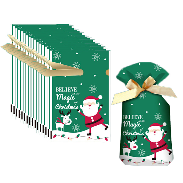 REMAKE 50 stk julegodteriposer i sateng med snor, julegaveposer, godteriposer til jul, gaveposer
