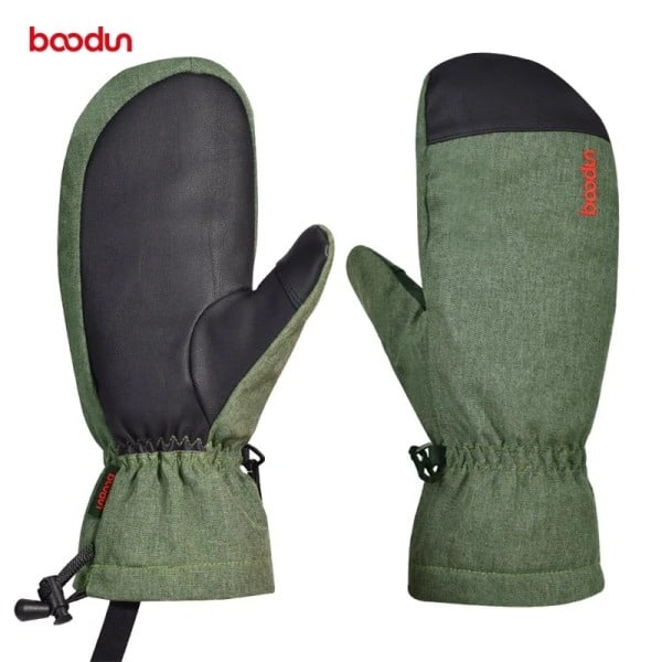 Boodun Winter Warm Cycling Gloves Men Women Snowboard Gloves Snow Waterproof Windproof Mittens Snow Glove Thermal Ski Gloves Green L