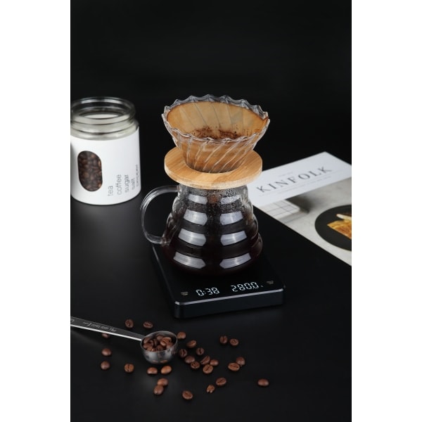 Laddningsbar kaffeskala med timer 3 kg / 0,1 g Svart