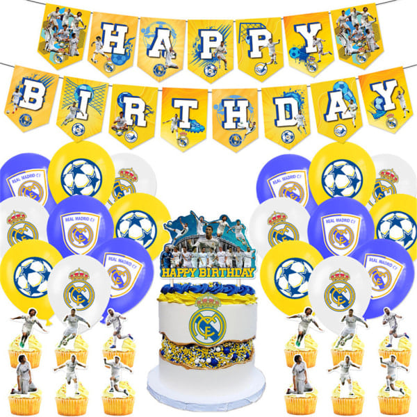 REMAKE Real Madrid Fodbold Fødselsdagsfest Tilbehør Banner Balloner Kage Toppers Dekoration
