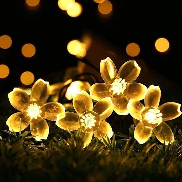 Varmt vita 21ft 50 LED blommor vattentäta utomhus solsträngsfairylights sollampor för hem trädgård gård landskap julafton fest