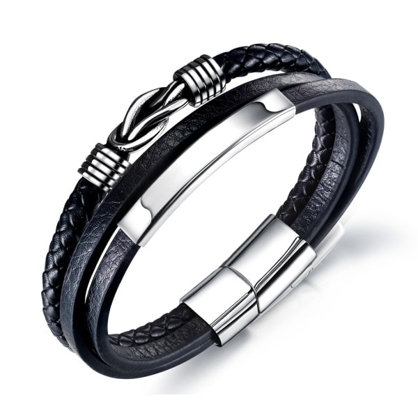 Flettet læderarmbånd til mænd sort
