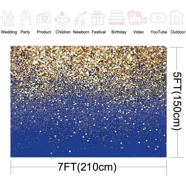 7X5FT Kuninkaallinen Sininen Glitter Tausta Syntymäpäivätausta Kultaiset Pisteet Bokeh Tausta Hääjuhla Prom Valmistuminen Valokuvaustausta Hyvää Uutta Vuotta
