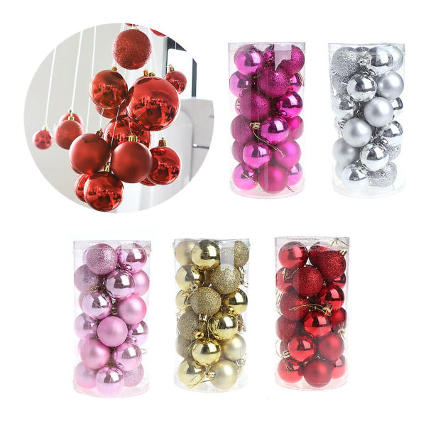 REMAKE 24-pack Glitter Julgranskulor Dekorationer för Julgran Fest Bröllop Rosa