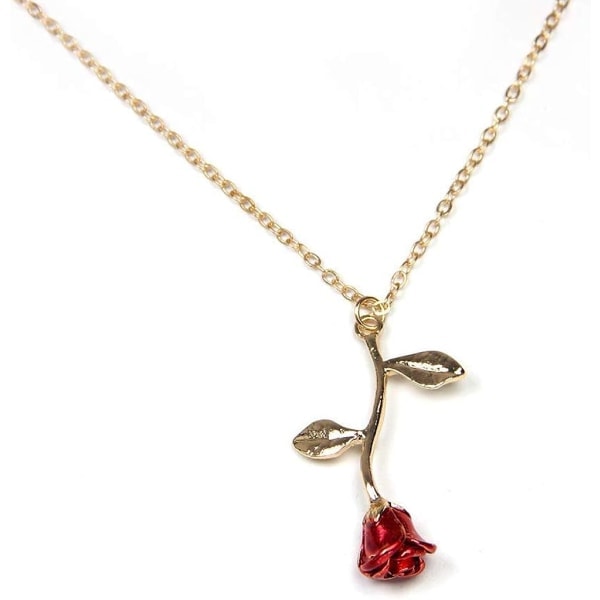 18k guld- och silverhalsband för kvinnor, personligt långt halsband för kvinnor, guldhalsband, roshänge, blomster smycke