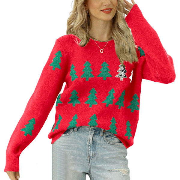 Julklappströja i Stickad Design, Långärmad Rundhalsad Varm Tröja för Herr