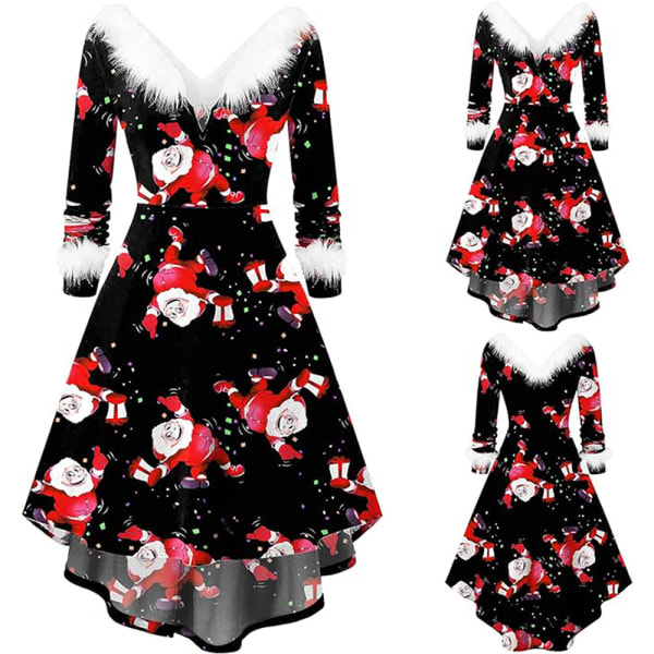 Joulumekko Naisille Elegantti Pitkähihainen Cocktailmekko Vintage Joulu Retro Swing Iltapuku Juhlamekko Cocktailmekko Festivaali A-Linjainen