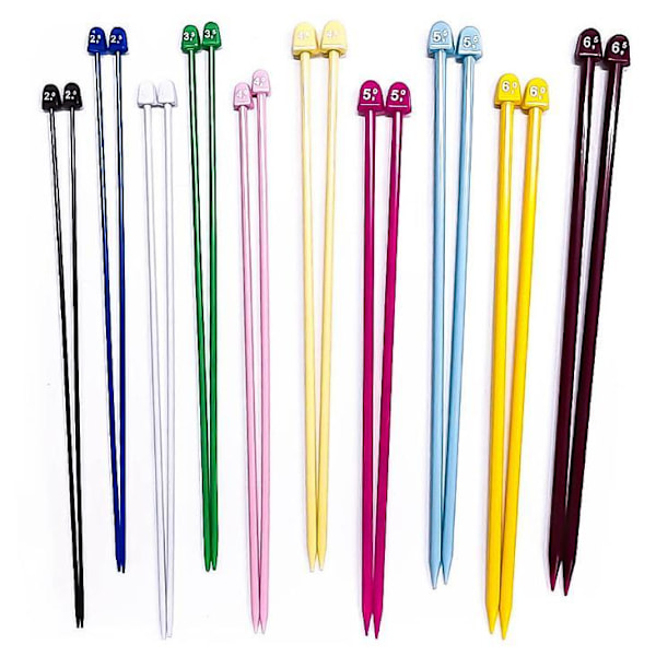 N017 - Set med 10 par stickor i flerfärgad plast 5