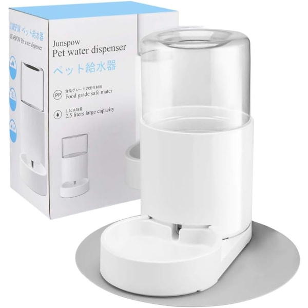 Pet Vandfontæne 2,5L [med Pet Bordplade] Stor Kapacitet Automatisk Gravity Vandmater (Transparent Hvid)