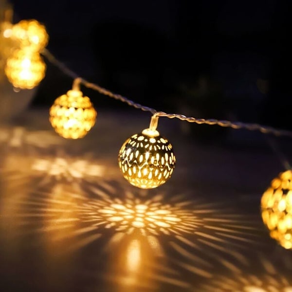 Kynttiläpallojen Garland Led, Marokkolainen Lamput Pistokkeella, 20 Kultaista Metallipalloa Kuvioilla, Hääjuhliin, Juhliin, Jouluun, Sisätiloihin