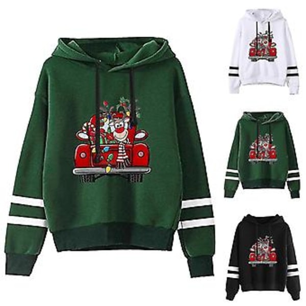 Women's Hoodie with Christmas Pattern, Double Bar Color Blocking, Long Sleeve, Hooded (S Black)