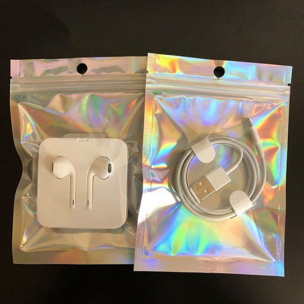 Holografisk Emballagepose 100 stk., Genlukkelig Zip Lock Madopbevaringspose, Holografisk Zip Lock Mylar 10*15cm