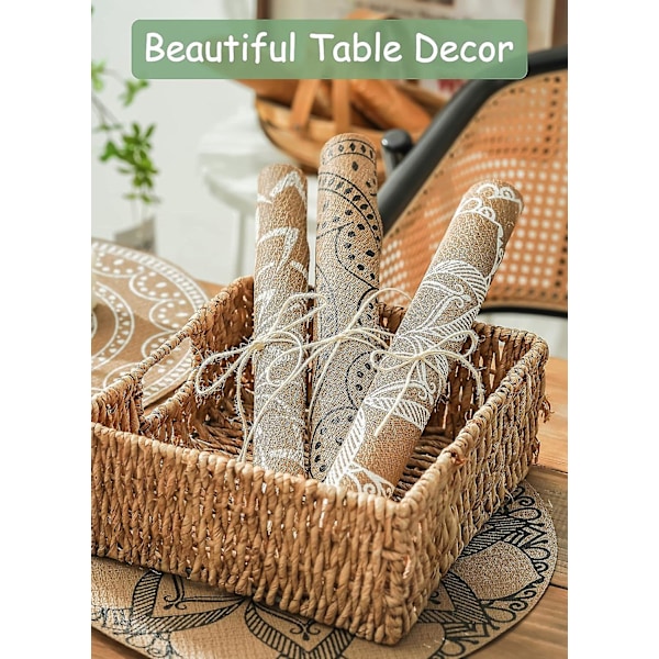 Boho PVC pyöreät tabletit ruokapöydälle, 6 kpl, Mandala-tabletit, pestävät, lämmönkestävät, juutti retro pöytäkoriste(et)