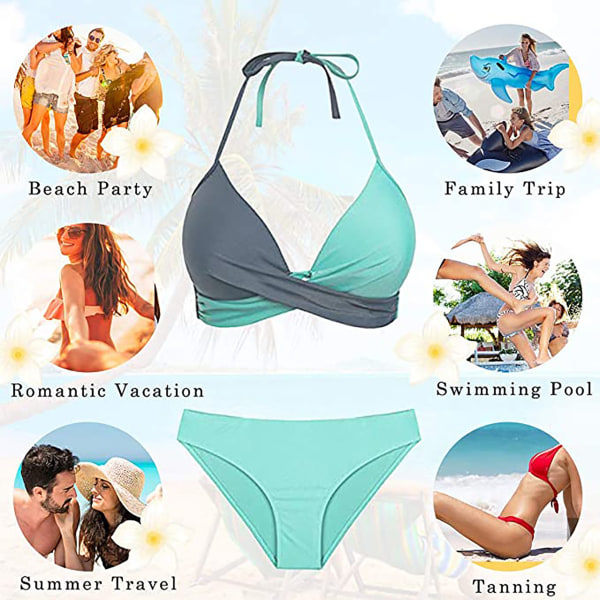 Push-up bikinin setti, jossa on halter-kaulakoru & seksikäs halter #1 vaaleansininen 42-44