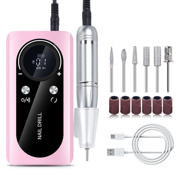 REMAKE Oppladbart elektrisk neglfil for akryl gel negl manikyr pedikyr sett neglesalonger Rosa