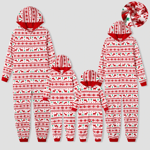 Julefamiliens matchende festivaltema heltrykte langærmede fleece hettegensere pyjamas (flammesikre) rød baby 12-18M