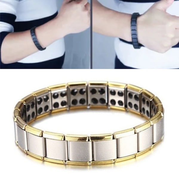 Magnetisk terapi armband Fashionable Double Row Alloy Magnetic Health Armband för att minska spänningar Silver Guld