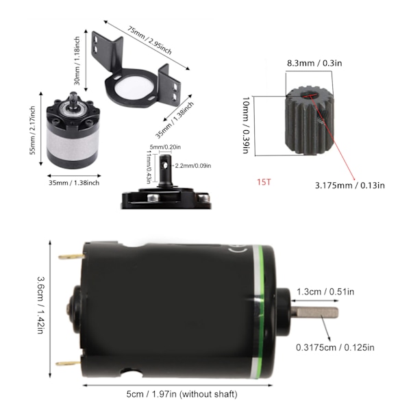 Harjattu Moottori Ulkoinen Hiiliharja 1/5 Vähentävä Vaihteisto Universaali Alhainen Melu RC 540 Harjattu Moottori RC-Auton Tarvikkeille 20T