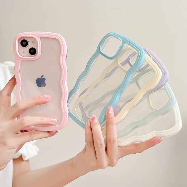 Transparent Søt Krøllete Enkel Bølge Mobildeksel Estetisk Design Bumper Myk TPU for iPhone 14 Pro Max - Lilla