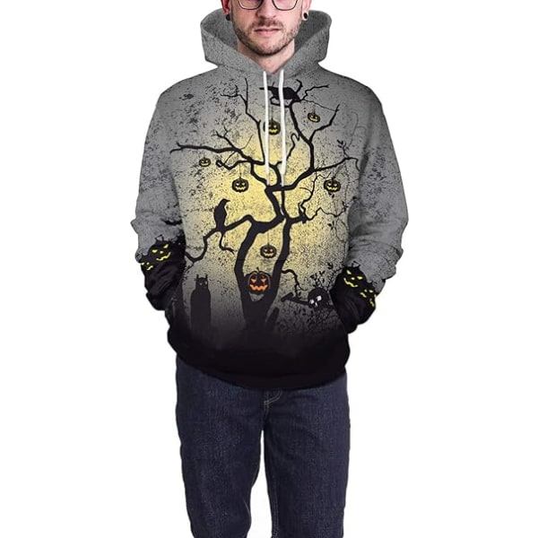 Hettegenser for menn med lang erme, morsom rund hals, kengurulomme, Halloween, jul, flerfarget 3D-print, pullovergenser (Størrelse: XL)