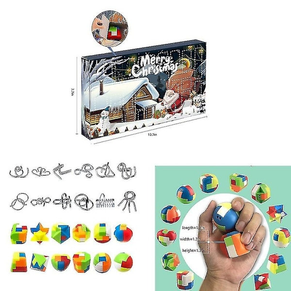 Adventskalender - 24 Dages Jule-nedtælling Gaveæske Med 3D Metaltråd Og Plastik Hjernepuslespil Legetøj