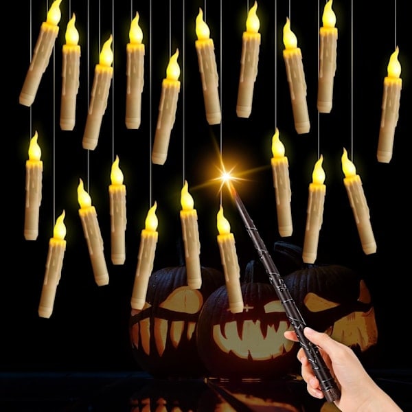 REMAKE Halloween-koriste, 20 langatonta riippuvaa kynttilää norsunluunvärisenä kaukosäätimellä