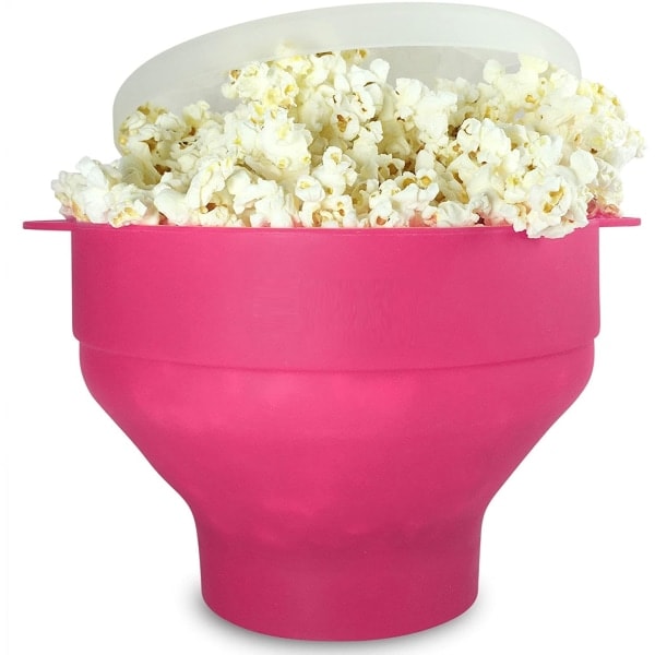 Popcorn-kulho silikoninen kasaantaittuva Pinkki