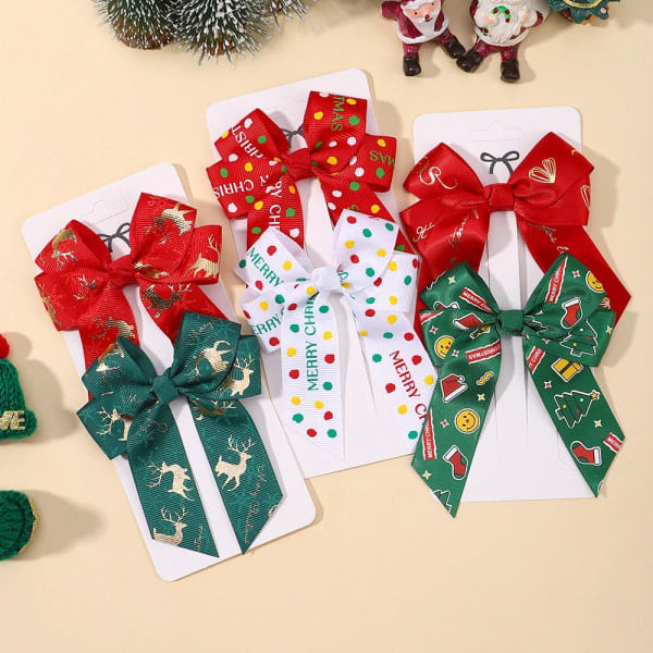 6Pcs/Set Christmas New Year Party Decor Hair Bows Girl Kids Holiday Decorations Supplies Baby Hair Accessories Gift Wholesale