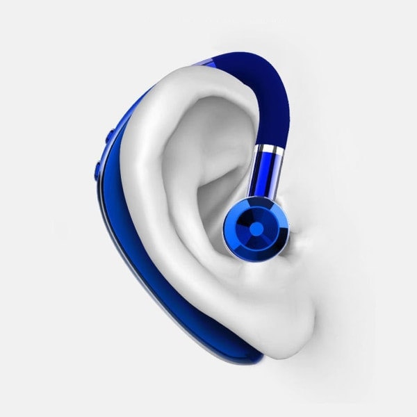 Trådlösa Bluetooth-hörlurar med öronkrok, enkel design, lång batteritid, blå