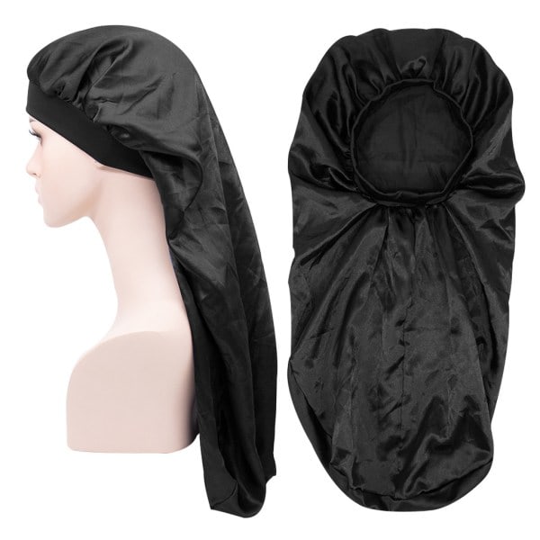 Long sleeping cap in satin Black