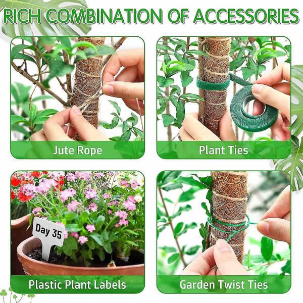 4-pack 25\" Kokosfibermossstång Uppgraderad Böjbar Växtstöd Mossstång för Monstera med Twistband SQBB