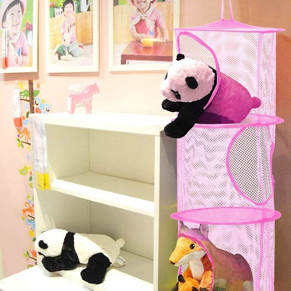 Förvaringsnät för barn (rosa, lila, blå - 75*27 cm), hopfällbart nätkorg med S-krok för gosedjur små kläder underkläder strumpor