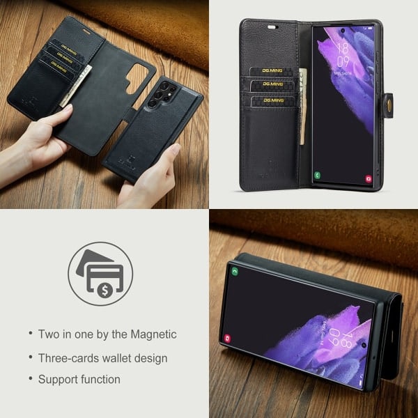 DG.MING 2-in-1 Magneettilompakko Samsung Galaxy S22 Ultra Musta