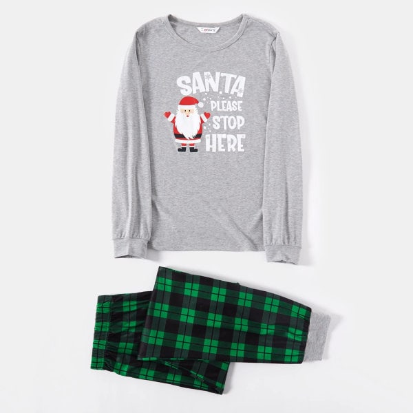 Santa och Tryckt Snygg Passform Grå Familj Matchande Långärmad Rutiga Pyjamas Set Grå Kvinna XL
